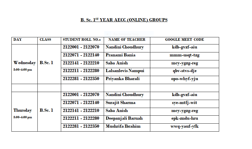 BSc I AECC GROUPS AMENDED 01NOV2021